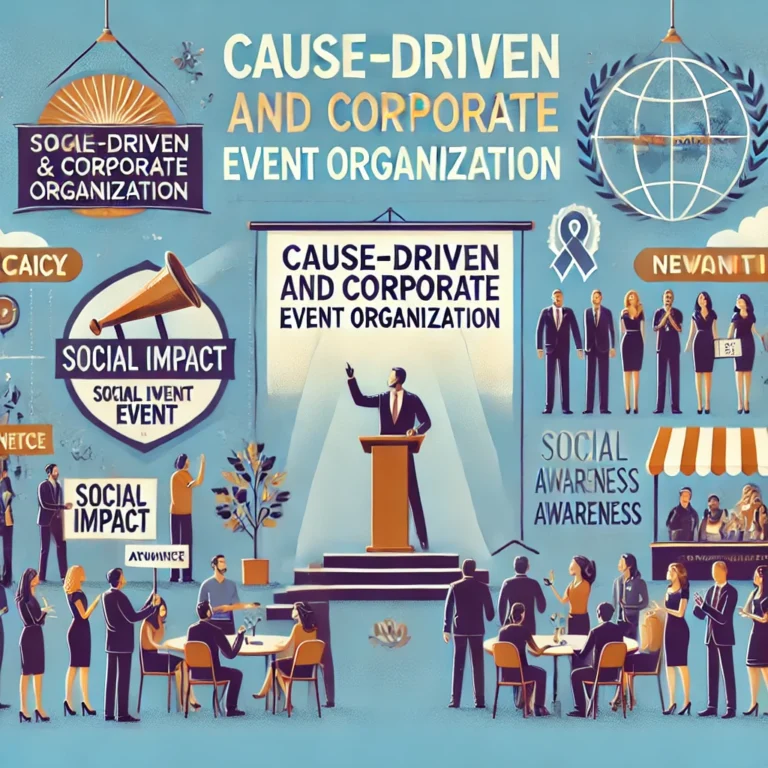 DALL·E 2025-02-12 13.19.07 - An engaging visual for 'Cause-Driven and Corporate Event Organization'—a well-organized social impact event with a passionate speaker addressing an au